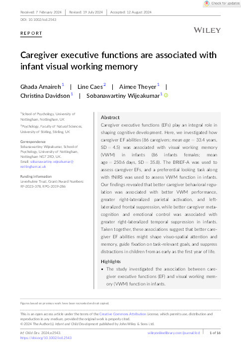 Caregiver executive functions are associated with infant visual working memory Thumbnail