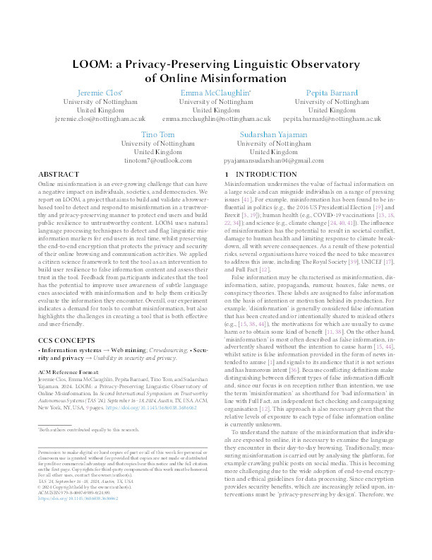 LOOM: a Privacy-Preserving Linguistic Observatory of Online Misinformation Thumbnail