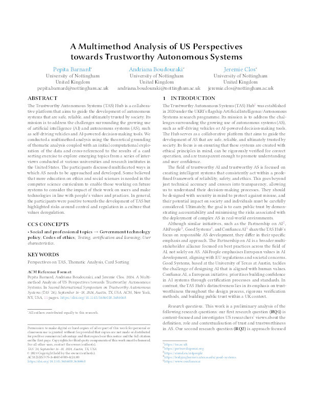 A Multimethod Analysis of US Perspectives towards Trustworthy Autonomous Systems Thumbnail