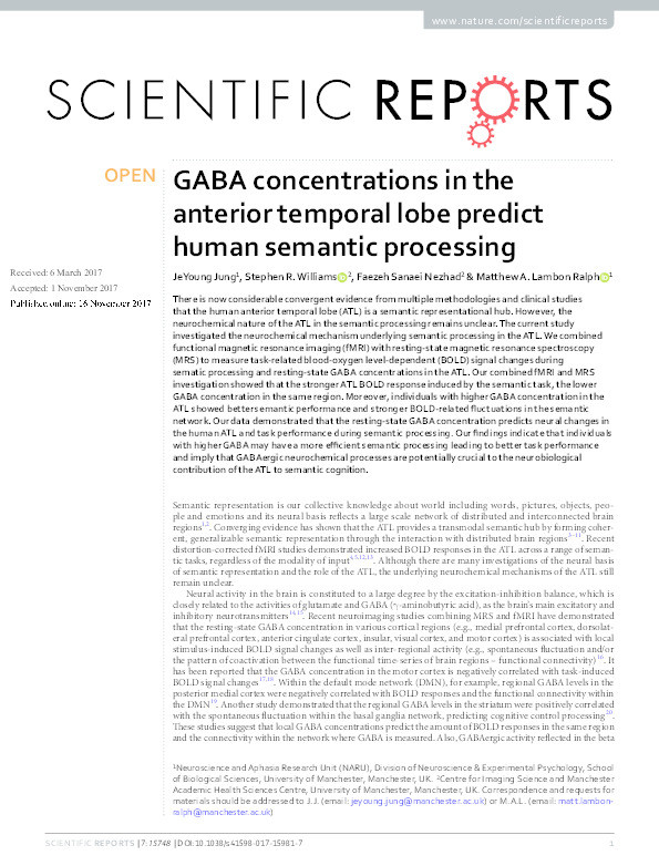 GABA concentrations in the anterior temporal lobe predict human semantic processing Thumbnail