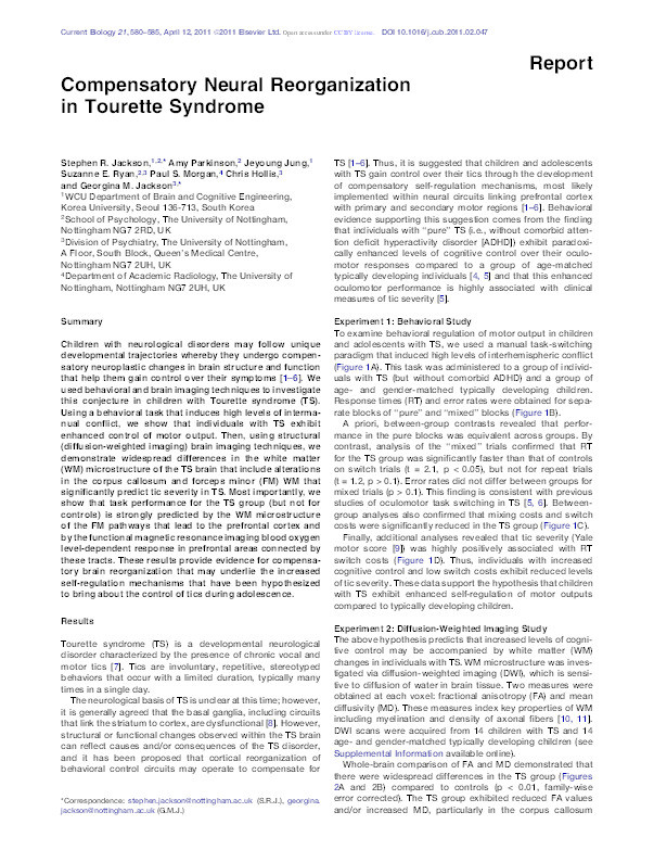 Compensatory Neural Reorganization in Tourette Syndrome Thumbnail