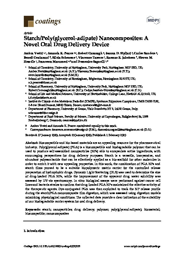 Starch/Poly(glycerol-adipate) Nanocomposites: A Novel Oral Drug Delivery Device Thumbnail