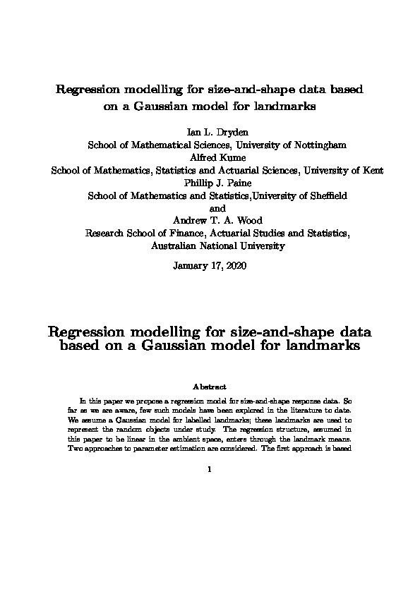 Regression modelling for size-and-shape data based on a Gaussian model for landmarks Thumbnail