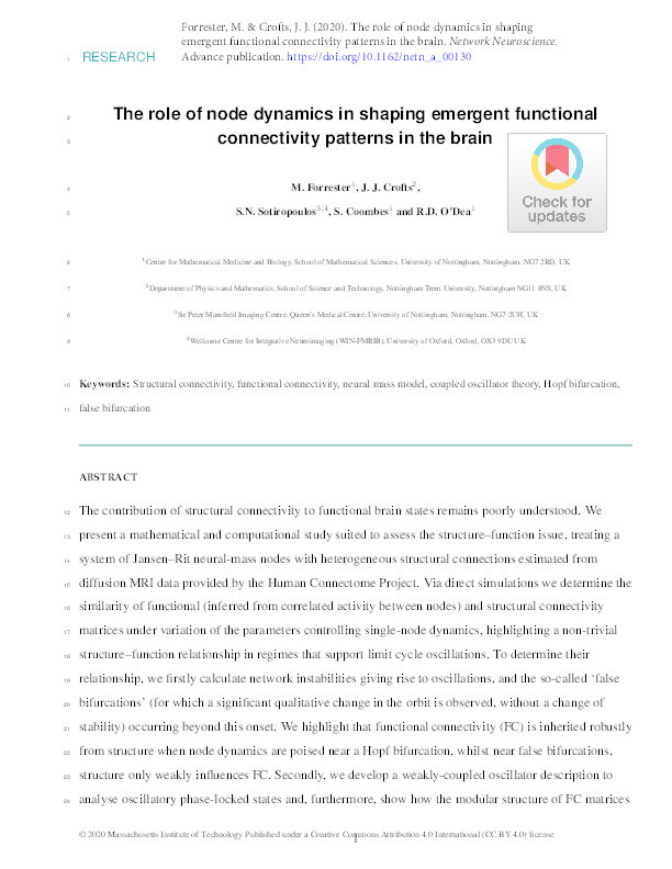 The role of node dynamics in shaping emergent functional connectivity patterns in the brain Thumbnail