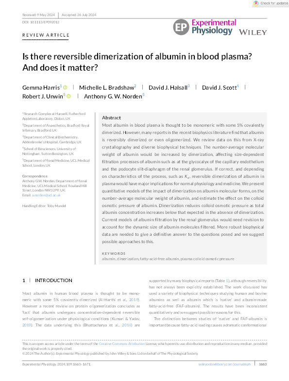 Is there reversible dimerization of albumin in blood plasma? And does it matter? Thumbnail