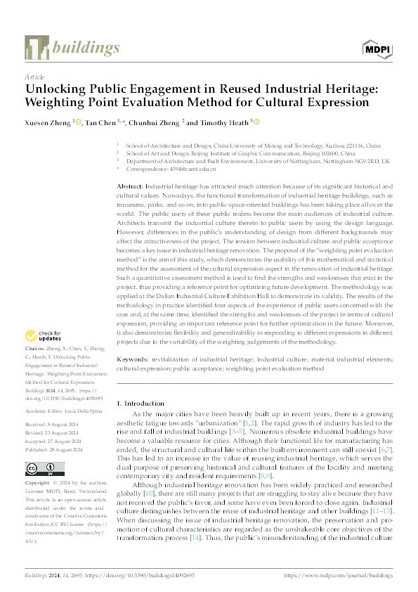 Unlocking Public Engagement in Reused Industrial Heritage: Weighting Point Evaluation Method for Cultural Expression Thumbnail