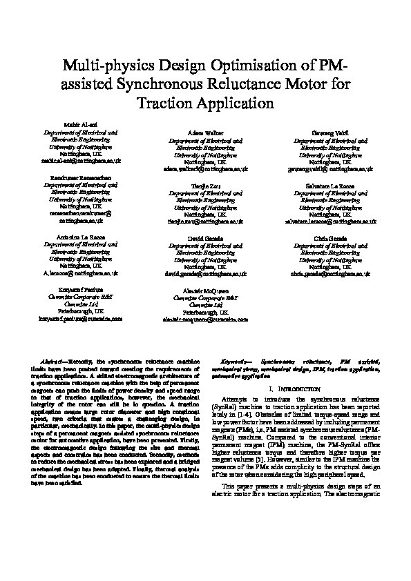 Multi-physics Design Optimisation of PM-assisted Synchronous Reluctance Motor for Traction Application Thumbnail