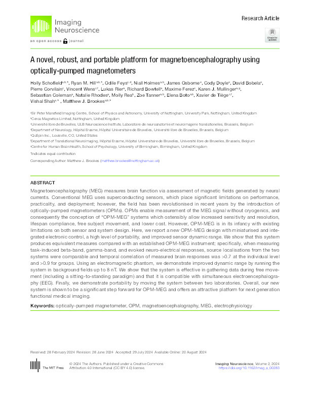 A novel, robust, and portable platform for magnetoencephalography using optically-pumped magnetometers Thumbnail