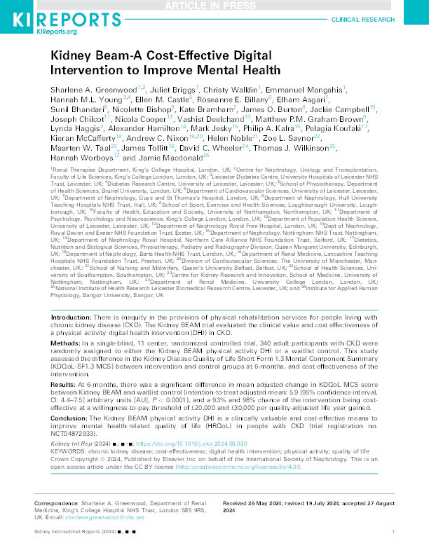 Kidney Beam - a cost-effective digital intervention to improve mental health Thumbnail