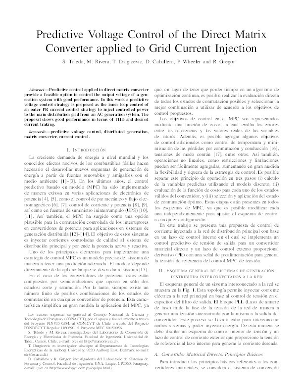 Predictive Voltage Control of the Direct Matrix Converter applied to Grid Current Injection Thumbnail