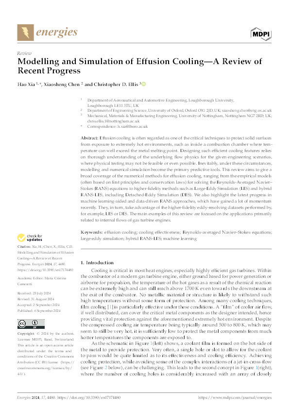 Modelling and Simulation of Effusion Cooling—A Review of Recent Progress Thumbnail