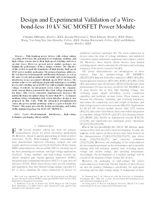 Design and Experimental Validation of a Wire-Bond-Less 10-kV SiC MOSFET Power Module Thumbnail
