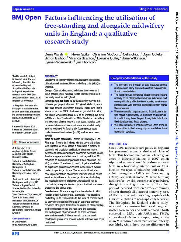 Factors influencing the utilisation of free-standing and alongside midwifery units in England: a qualitative research study Thumbnail