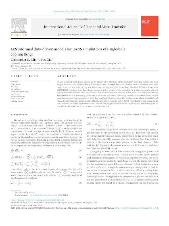 LES informed data-driven models for RANS simulations of single-hole cooling flows Thumbnail