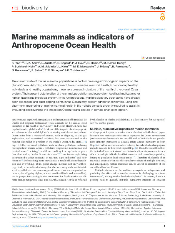 Marine mammals as indicators of Anthropocene Ocean Health Thumbnail