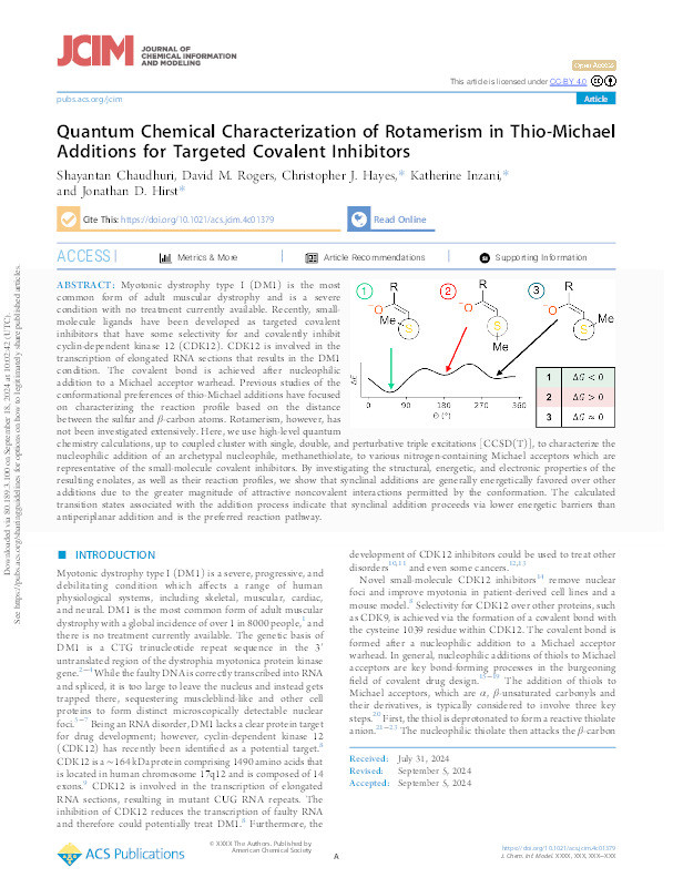 Quantum Chemical Characterization of Rotamerism in Thio-Michael Additions for Targeted Covalent Inhibitors Thumbnail