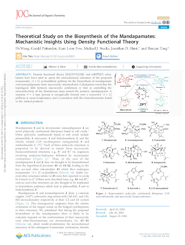 Theoretical Study on the Biosynthesis of the Mandapamates: Mechanistic Insights Using Density Functional Theory Thumbnail