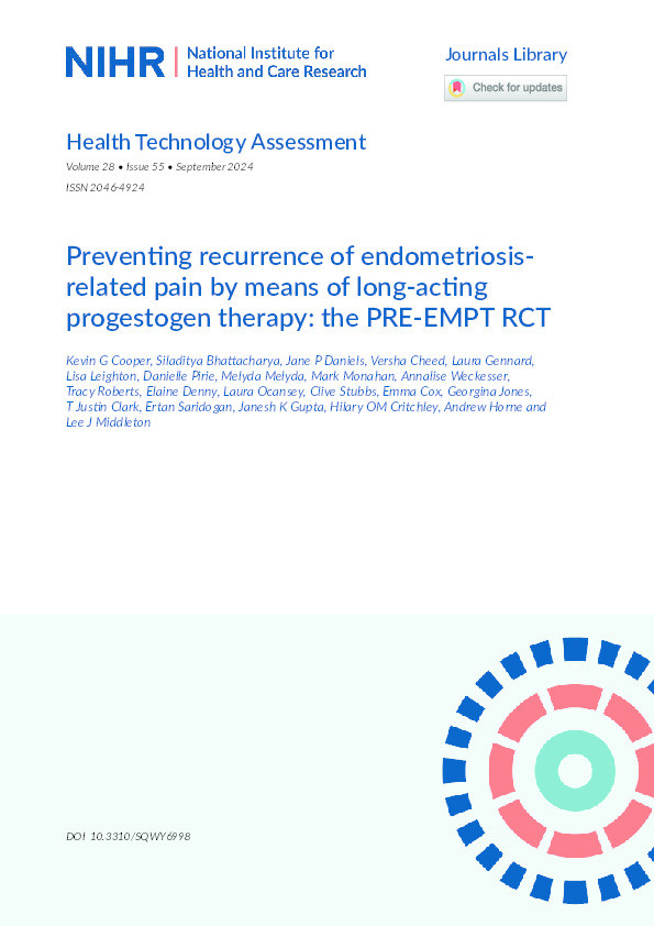 Preventing recurrence of endometriosis-related pain by means of long-acting progestogen therapy: the PRE-EMPT RCT Thumbnail