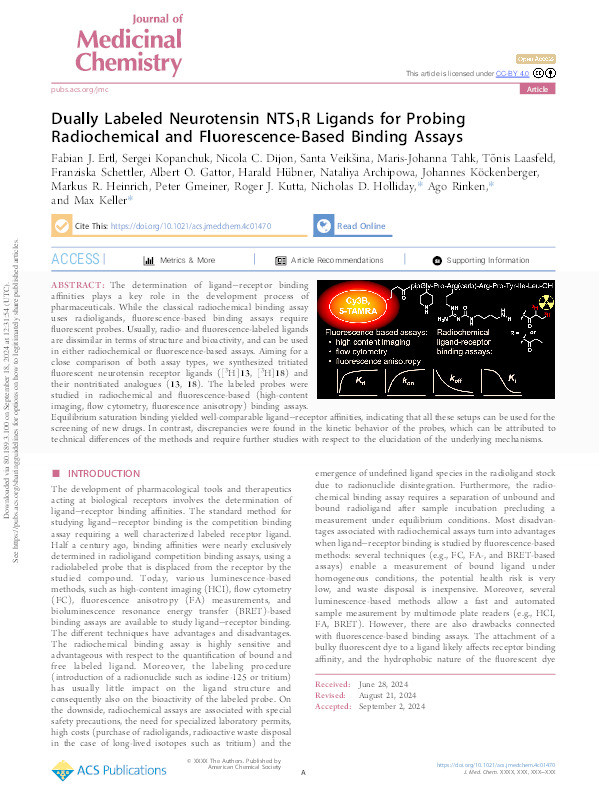 Dually Labeled Neurotensin NTS1R Ligands for Probing Radiochemical and Fluorescence-Based Binding Assays Thumbnail