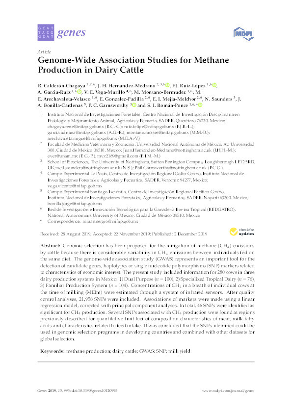 Genome-wide association studies for methane production in dairy cattle Thumbnail