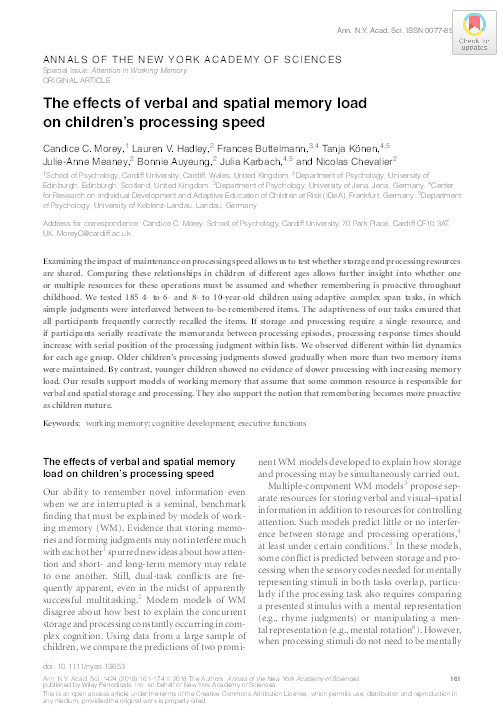 The effects of verbal and spatial memory load on children's processing speed: Development of WM load effects Thumbnail