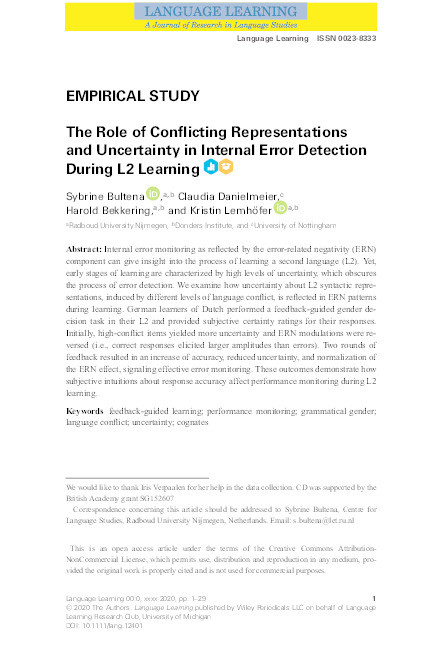 The Role of Conflicting Representations and Uncertainty in Internal Error Detection During L2 Learning Thumbnail