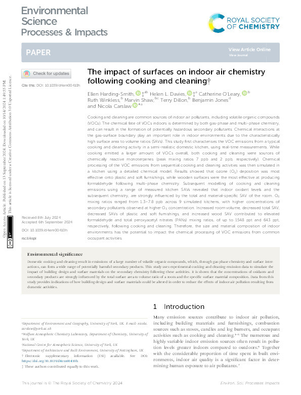 The impact of surfaces on indoor air chemistry following cooking and cleaning Thumbnail