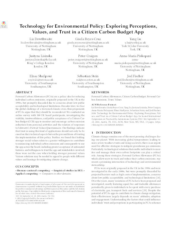 Technology for Environmental Policy: Exploring Perceptions, Values, and Trust in a Citizen Carbon Budget App Thumbnail