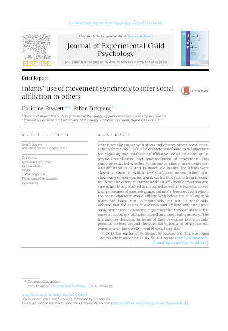 Infants’ use of movement synchrony to infer social affiliation in others Thumbnail