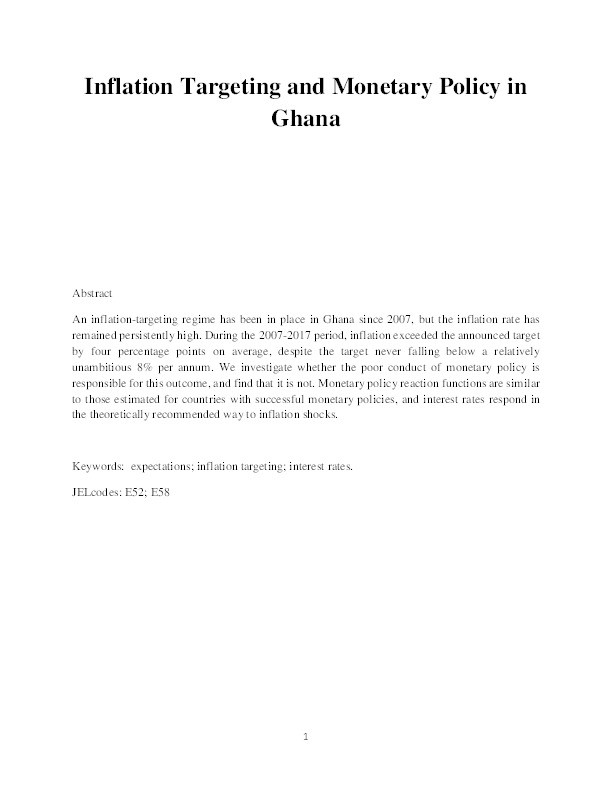 Inflation Targeting and Monetary Policy in Ghana Thumbnail