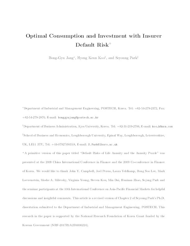 Optimal consumption and investment with insurer default risk Thumbnail