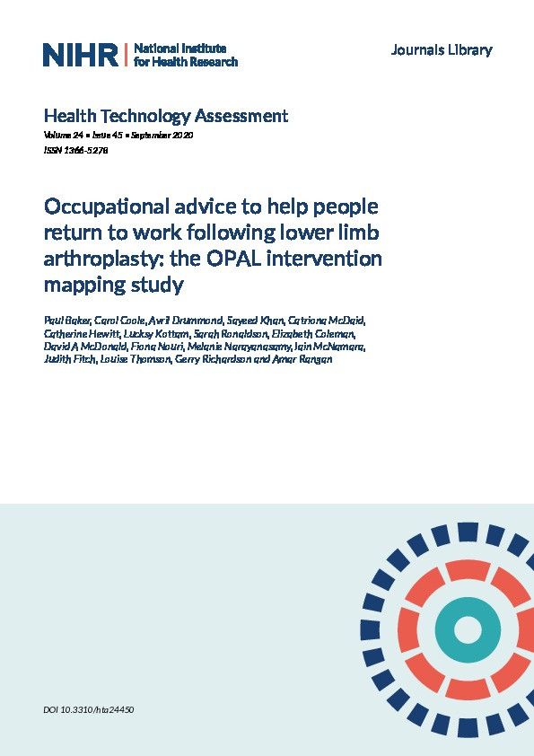 Occupational advice to help people return to work following lower limb arthroplasty: the OPAL intervention mapping study Thumbnail