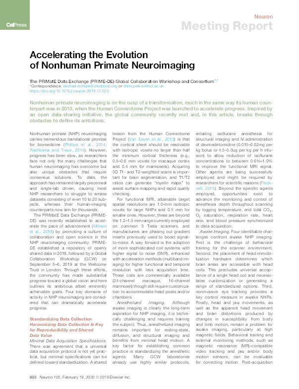 Accelerating the Evolution of Nonhuman Primate Neuroimaging Thumbnail