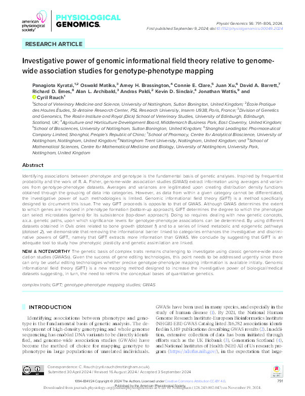 Investigative power of Genomic Informational Field Theory (GIFT) relative to GWAS for genotype-phenotype mapping Thumbnail