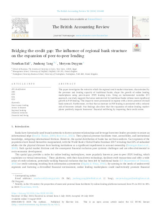 Bridging the credit gap: The influence of regional bank structure on the expansion of peer-to-peer lending Thumbnail