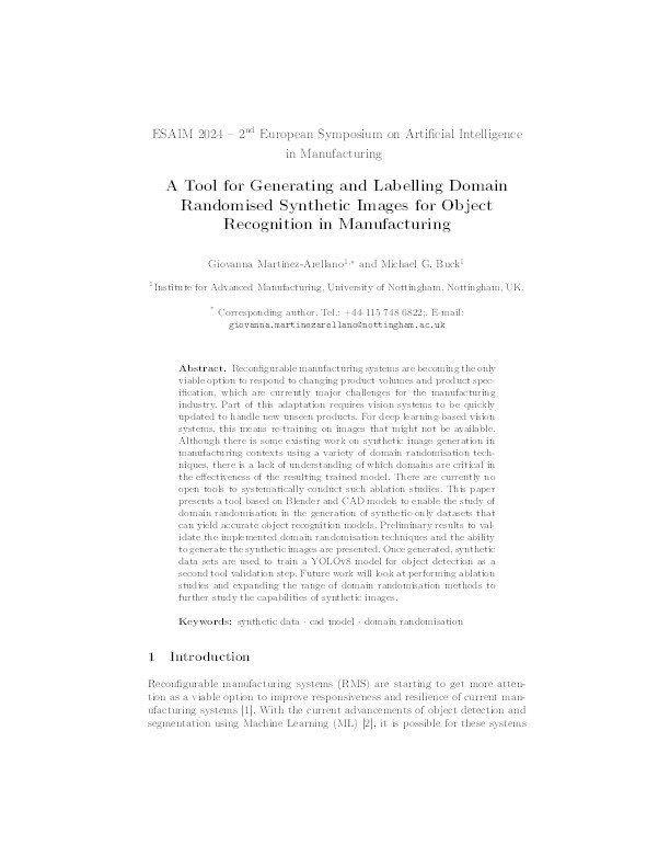 A Tool for Generating and Labelling Domain Randomised Synthetic Images for Object Recognition in Manufacturing Thumbnail