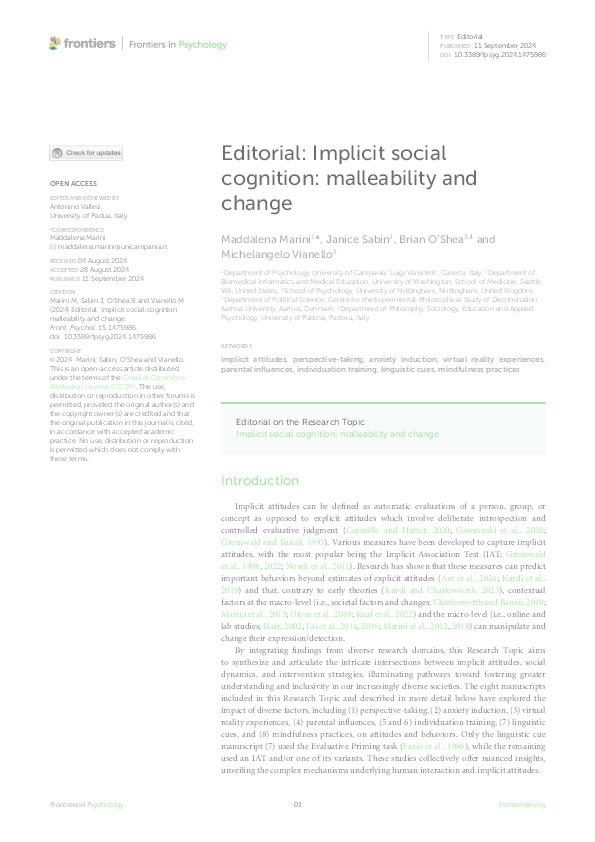 Editorial: Implicit social cognition: malleability and change Thumbnail