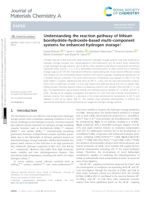 Understanding the reaction pathway of lithium borohydride-hydroxide-based multi-component systems for enhanced hydrogen storage Thumbnail