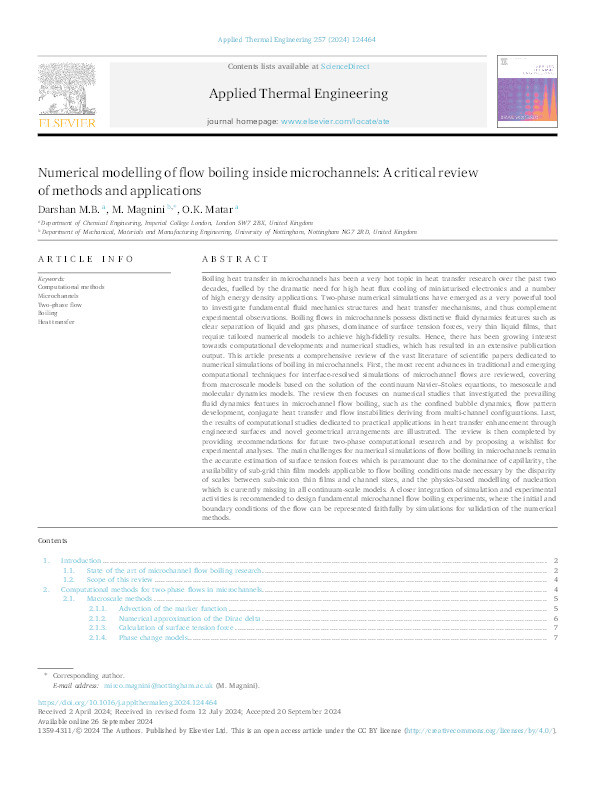 Numerical modelling of flow boiling inside microchannels: A critical review of methods and applications Thumbnail