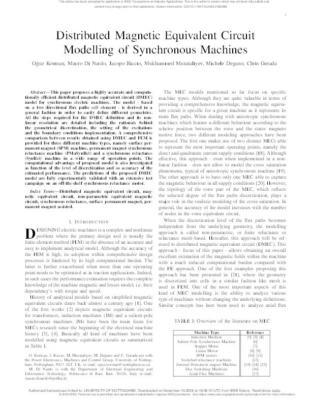 Distributed Magnetic Equivalent Circuit Modelling of Synchronous Machines Thumbnail