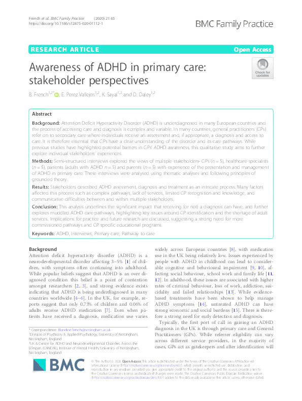 Awareness of ADHD in primary care: stakeholder perspectives Thumbnail