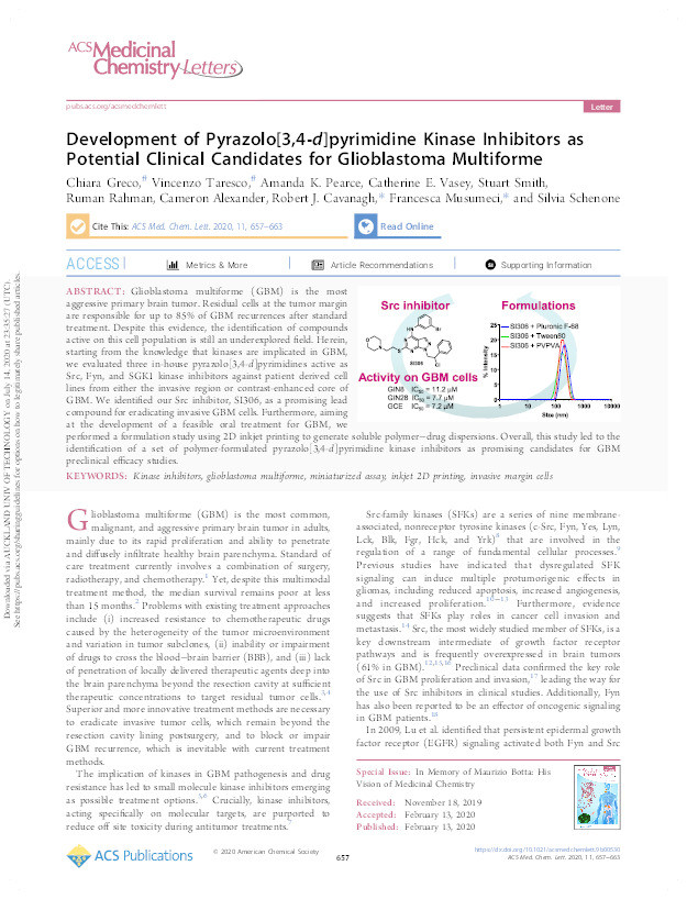Development of Pyrazolo[3,4- d]pyrimidine Kinase Inhibitors as Potential Clinical Candidates for Glioblastoma Multiforme Thumbnail