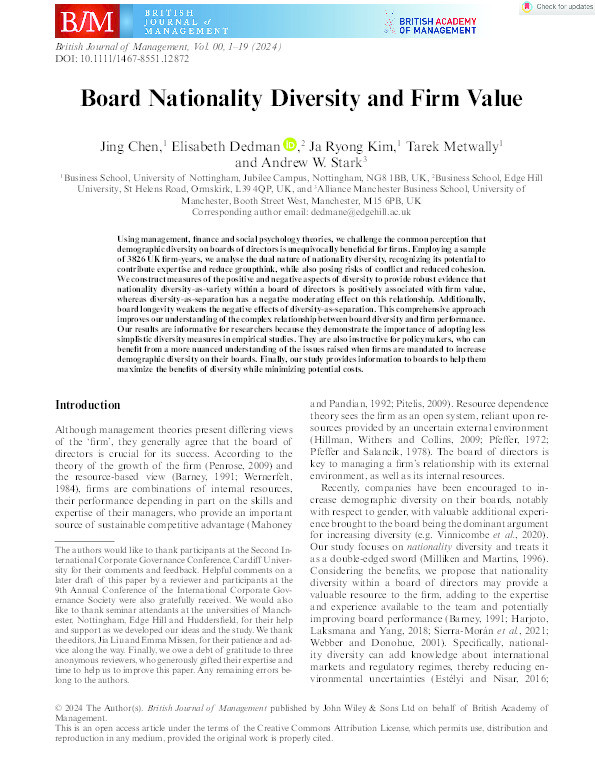 Board Nationality Diversity and Firm Value Thumbnail