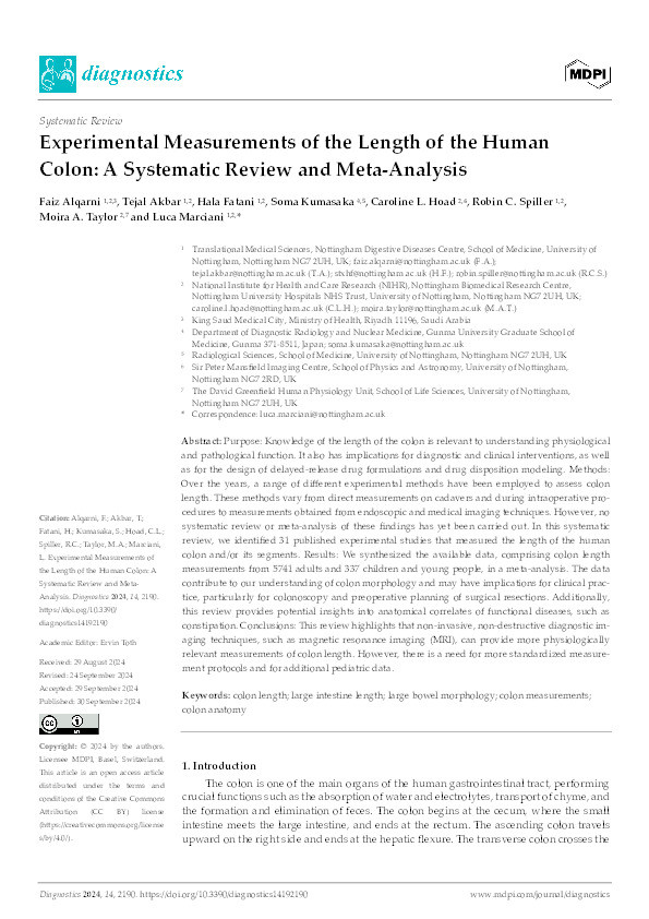 Experimental Measurements of the Length of the Human Colon: A Systematic Review and Meta-Analysis Thumbnail