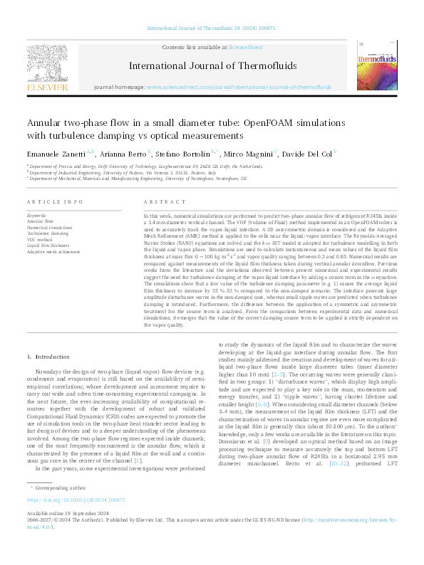 Annular two-phase flow in a small diameter tube: OpenFOAM simulations with turbulence damping vs optical measurements Thumbnail