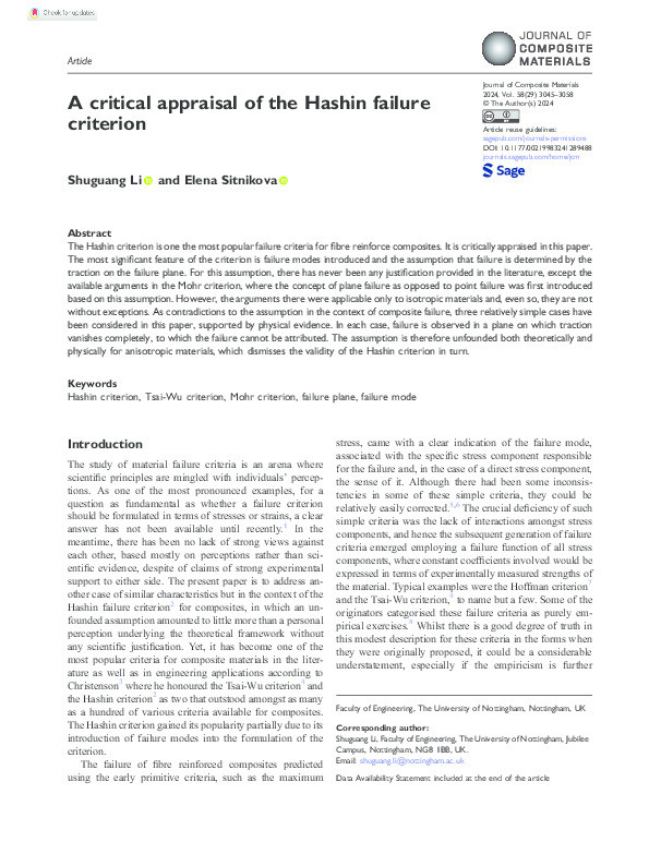 A critical appraisal of the Hashin failure criterion Thumbnail