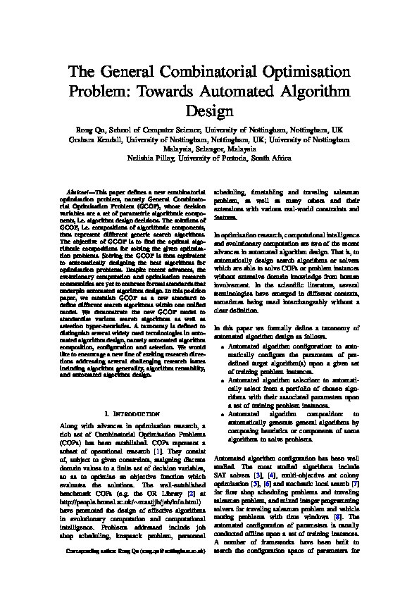 The General Combinatorial Optimization Problem: Towards Automated Algorithm Design Thumbnail