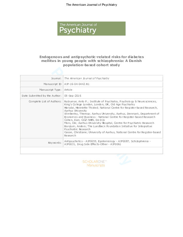 Endogenous and Antipsychotic-Related Risks for Diabetes Mellitus in Young People With Schizophrenia: A Danish Population-Based Cohort Study Thumbnail