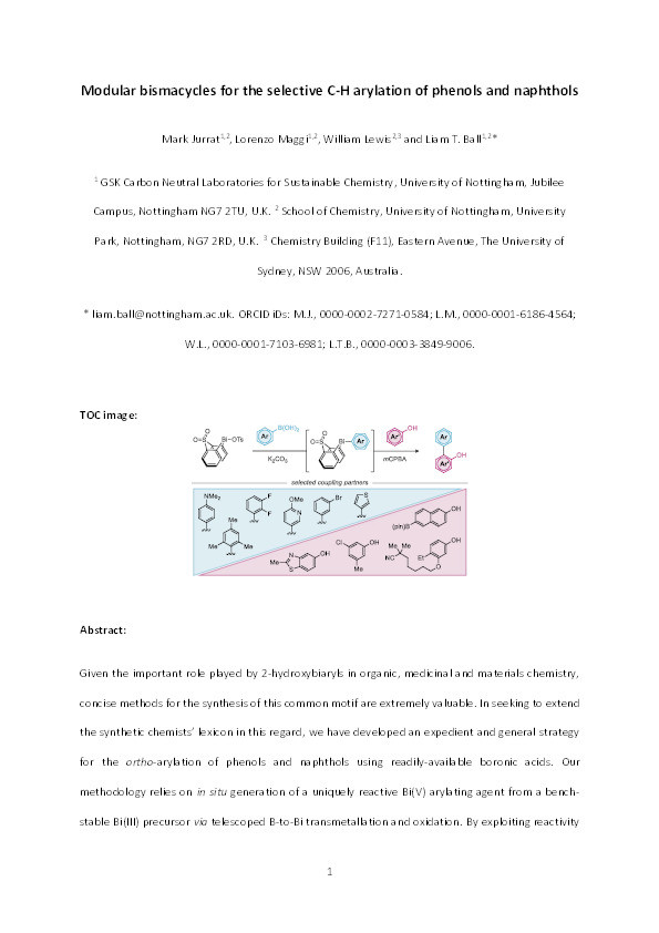 Modular bismacycles for the selective C–H arylation of phenols and naphthols Thumbnail