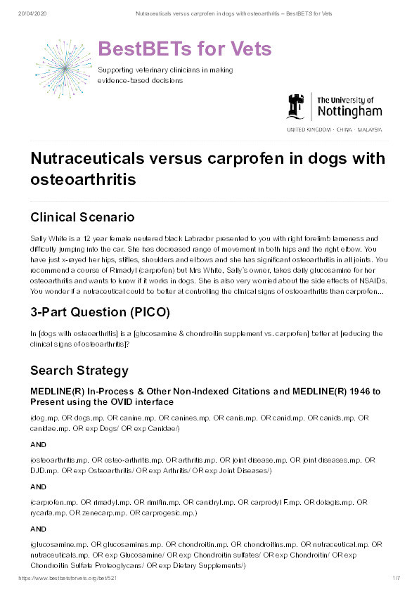 Are nutraceuticals better than carprofen at controlling osteoarthritis in dogs? Thumbnail